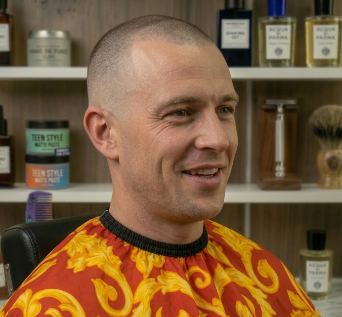 Clean buzz cut for North Adelaide client at Good Hand Barber Collinswood